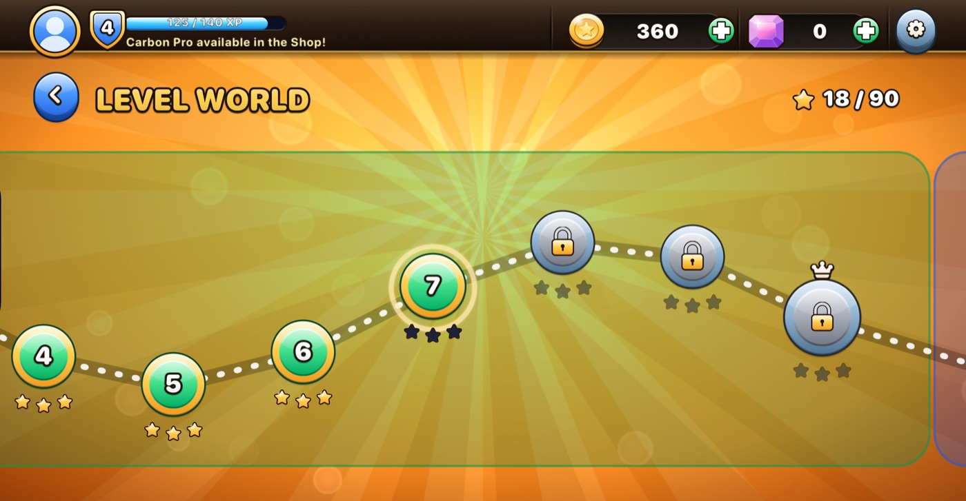 The Level World map with starred levels along a path